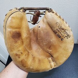Vintage Rawlings Padded Leather L/H Catchers Mitt Glove Hinged Pad SM 300-G READ